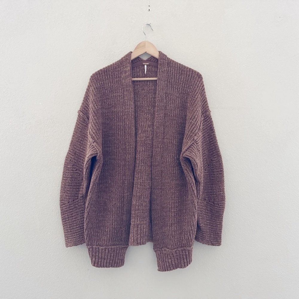 Free People High Hopes Cardigan Sweater Medium Brown Fisheraman Boho Chunky Prep - Picture 4 of 12